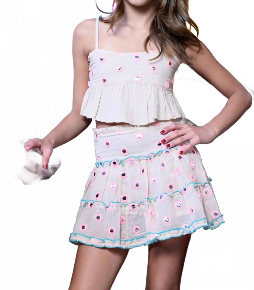 NEW KATIE J NYC tween meena mini ruffle skirt in peach/turquoise